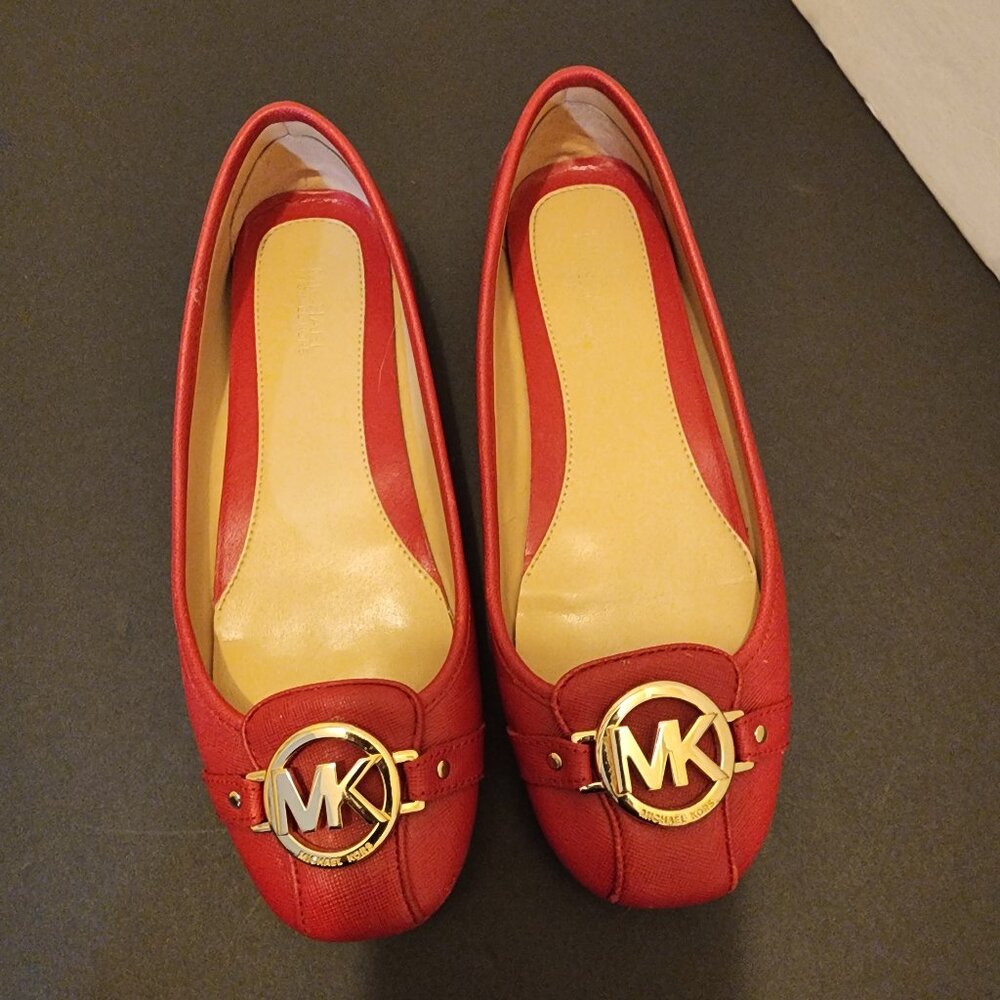 Michael Kors Leather Red Saffiano Fulton  Moccasin Flat Shoes--7.5